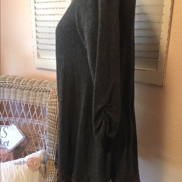 Grey Lace Bottom Dress 3/4 Sleeves with Open Back - Picture 2 of 3